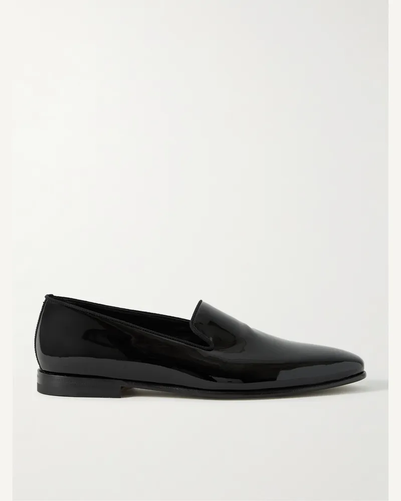 Manolo Blahnik Mario Grosgrain-Trimmed Patent-Leather Loafers Black