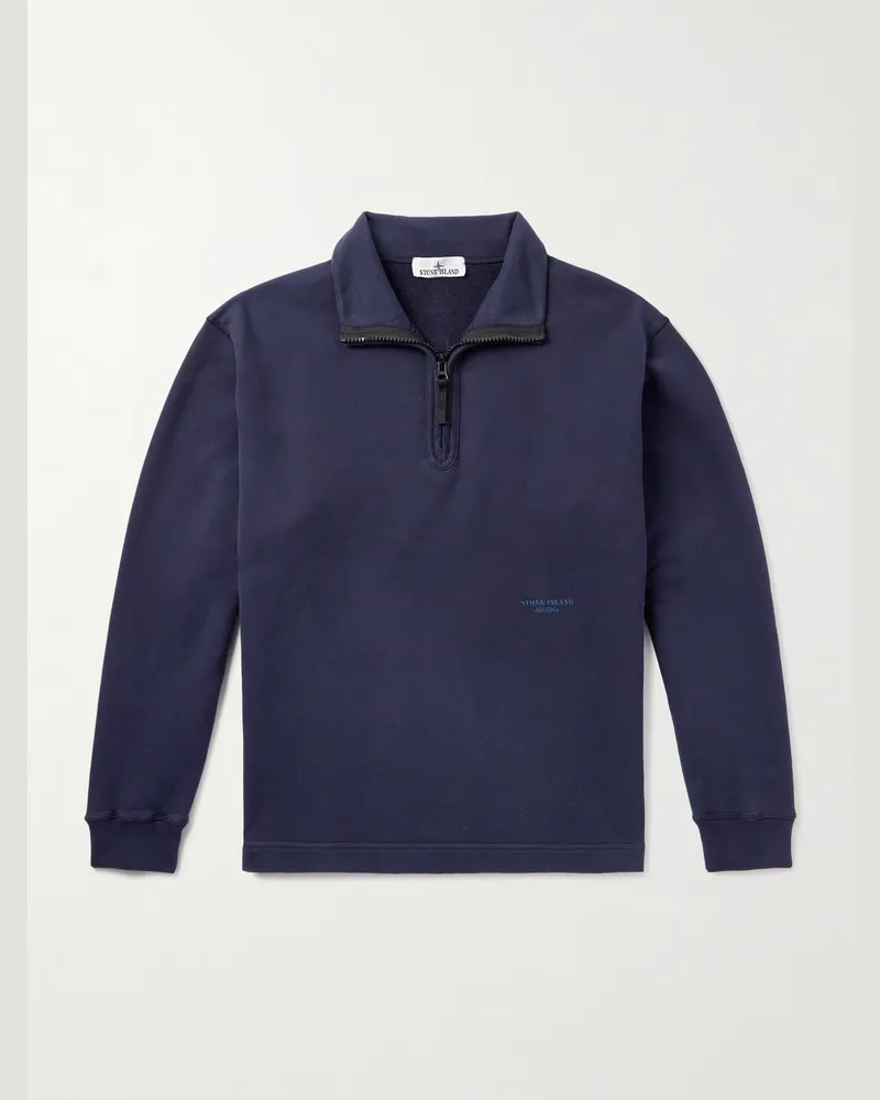 Stone Island Marina Sweatshirt aus Biobaumwoll-Jersey mit kurzem Reißverschluss Blau