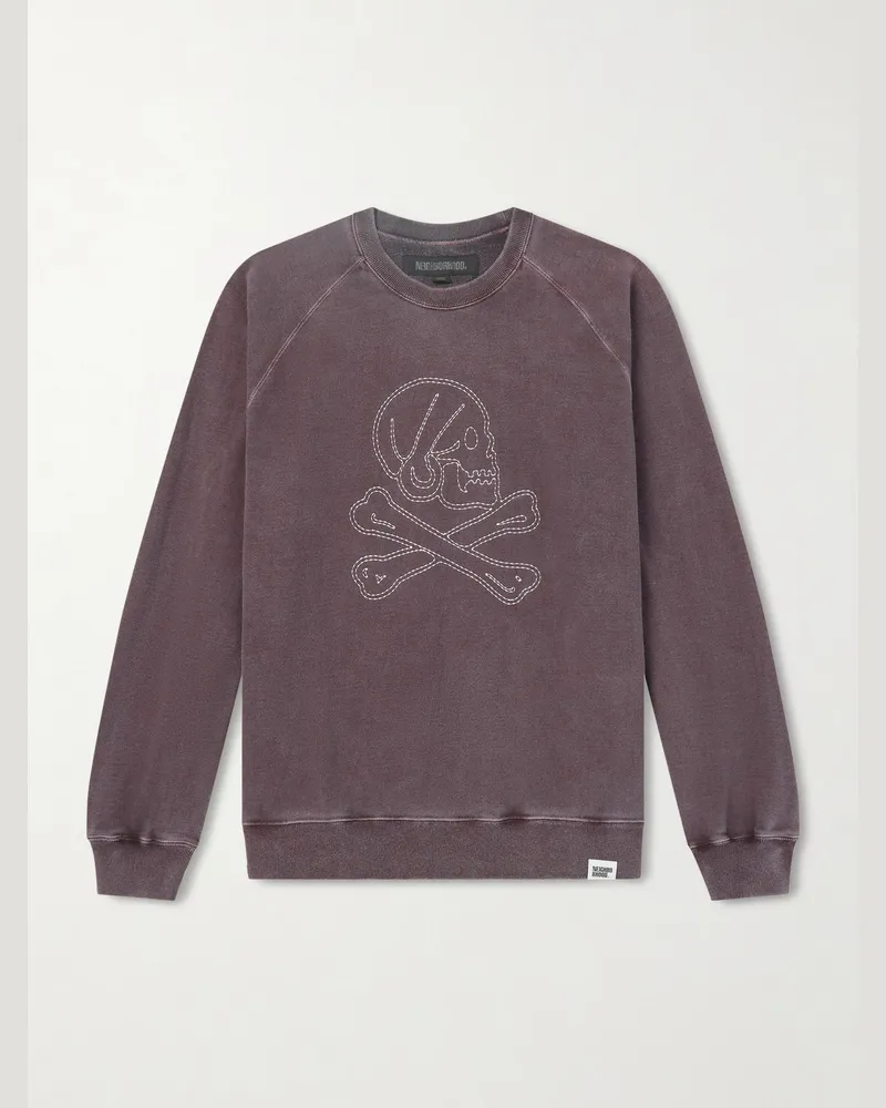 Neighborhood Embroidered Pigment-Dyed Cotton-Jersey Sweatshirt Brown