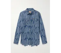 Magpie Western-Hemd aus Denim mit Jacquard-Muster in Distressed-Optik