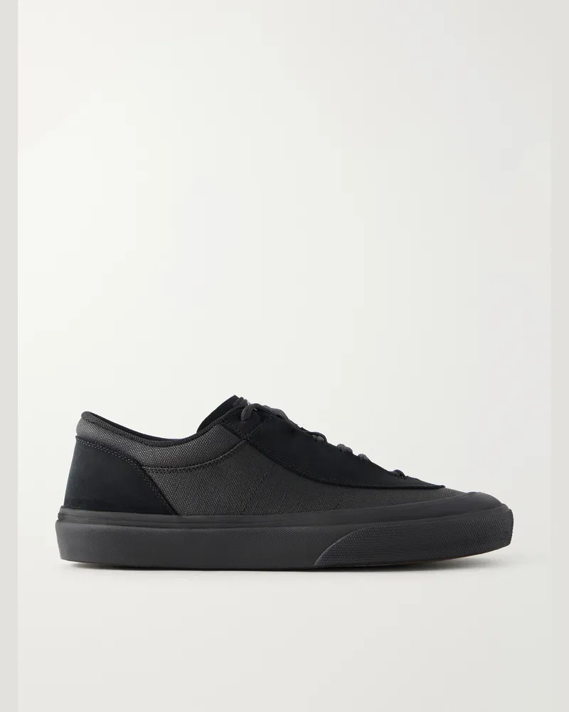 Stone Island Suede-Trimmed Canvas Sneakers Black