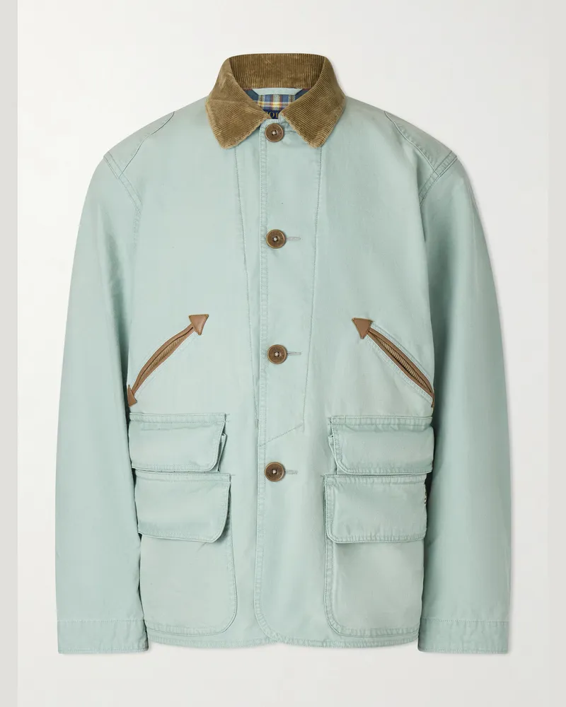 Ralph Lauren Leather and Corduroy-Trimmed Cotton-Canvas Field Jacket Green