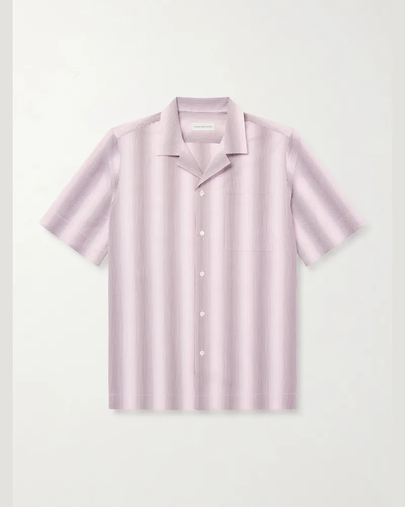 Dries van Noten Gestreiftes Hemd aus Baumwollpopeline mit Reverskragen Pink