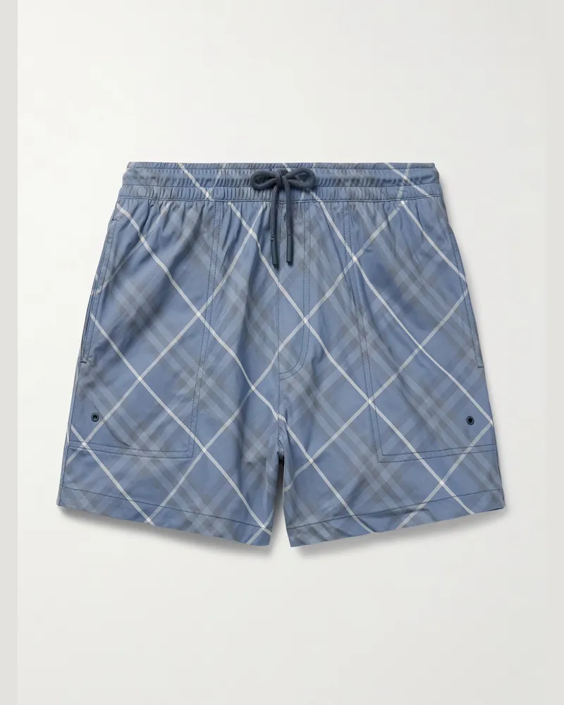 Burberry Schmal geschnittene kurze Badeshorts mit Karomuster Blau