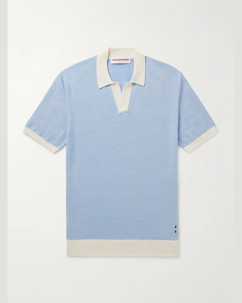 Orlebar Brown Horton Slim-Fit Wool and Cotton-Blend Polo Shirt Blue
