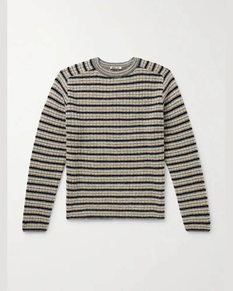 AURALEE Gestreifter Pullover aus einer Mischung aus Shetland-Wolle und Kaschmir Grau