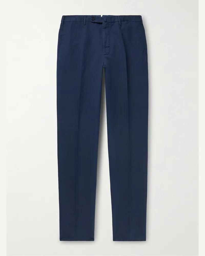 Incotex Venezia 1951 schmal geschnittene Hose aus „Chinolino“-Material in Stückfärbung Blau