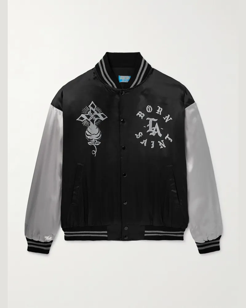 SAINT MXXXXXX Born X Raised Printed Satin-Twill Bomber Jacket Black