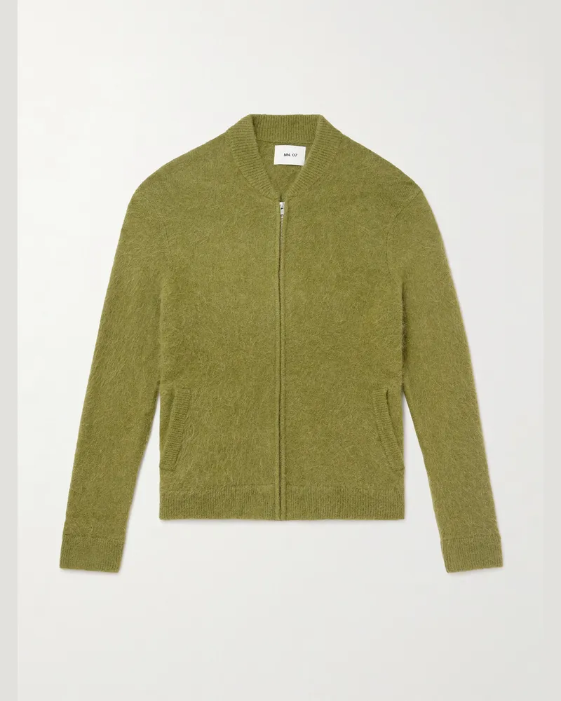 NN 07 Boris 60012 Cardigan aus einer Alpakawollmischung mit Reißverschluss Grün