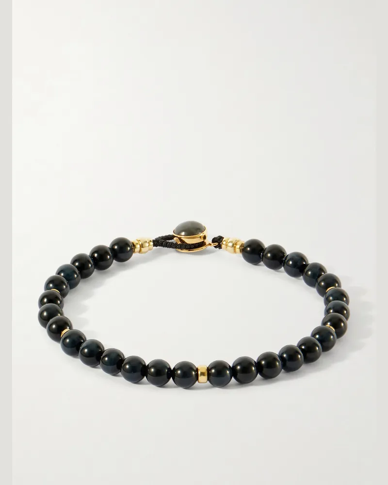 Mikia Circle 8 Gold-Plated Sterling Silver, Tiger's eye and Blue Labradorite Beaded Bracelet Blue