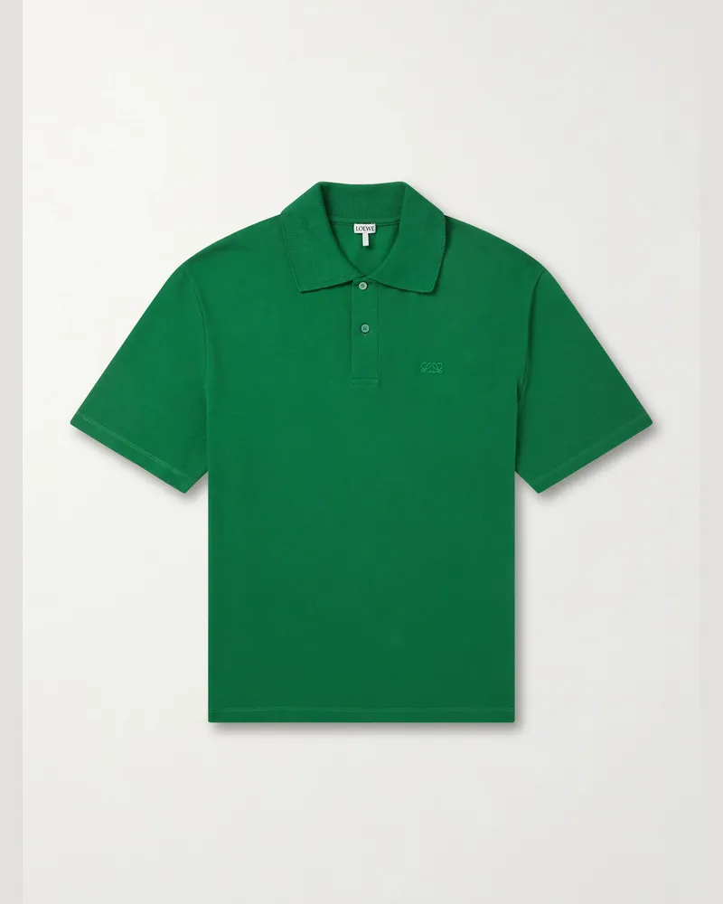 Loewe Anagram-Embroidered Cotton-Piqué Polo Shirt Green