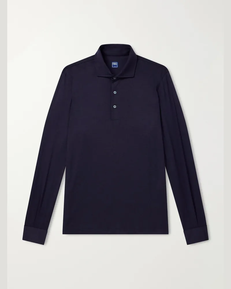 Fedeli Helium Wool-Jersey Polo Shirt Blue