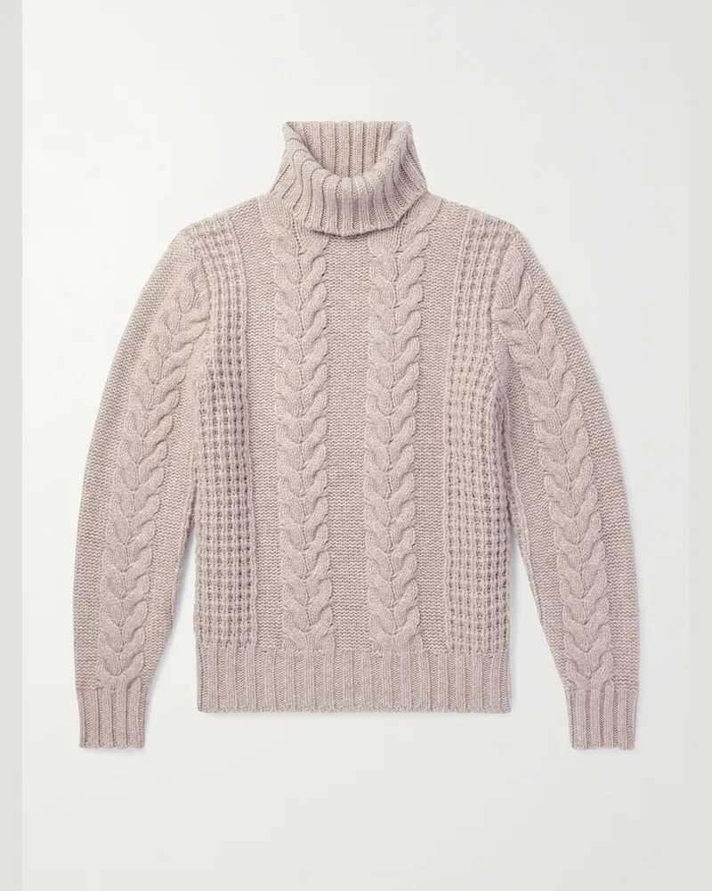 Brunello Cucinelli Rollkragenpullover aus Kaschmir in Zopfstrick Braun
