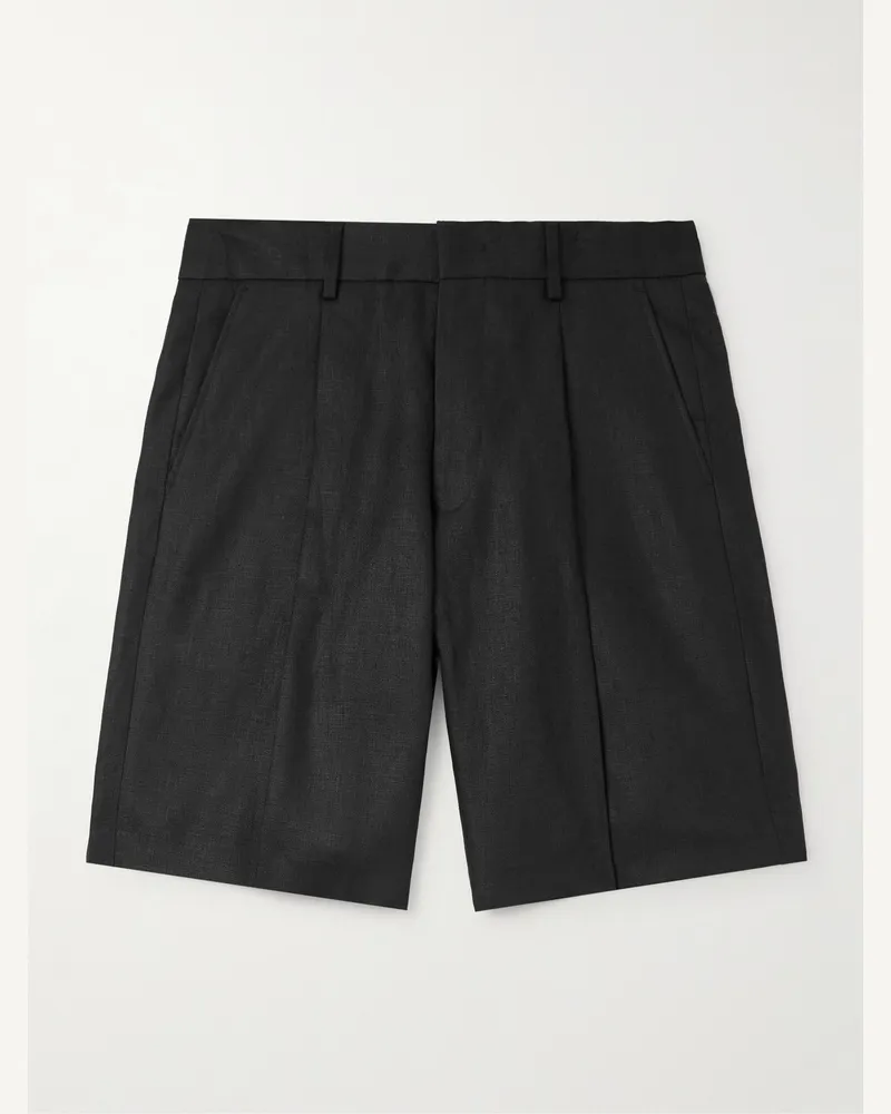 NN 07 Kay 1454 gerade geschnittene Shorts aus Leinen mit Falten Schwarz