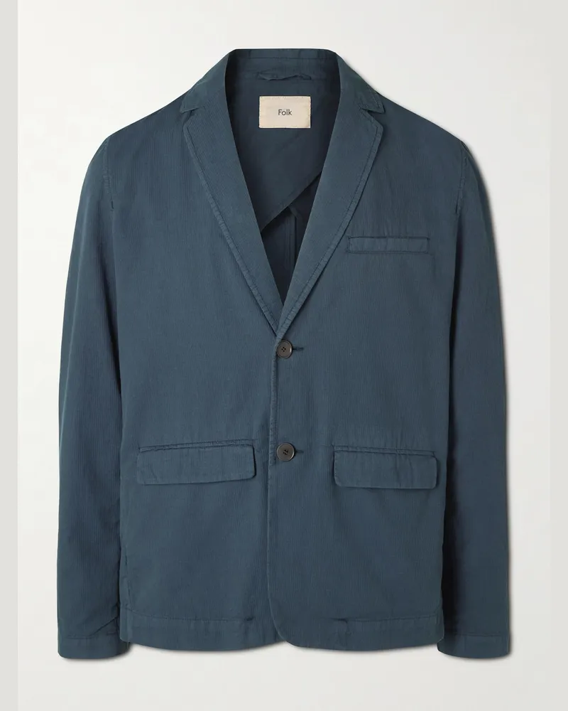 Folk Assembly Textured-Cotton Blazer Blue