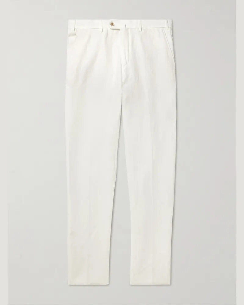 Loro Piana Carlo Straight-Leg Linen Trousers White