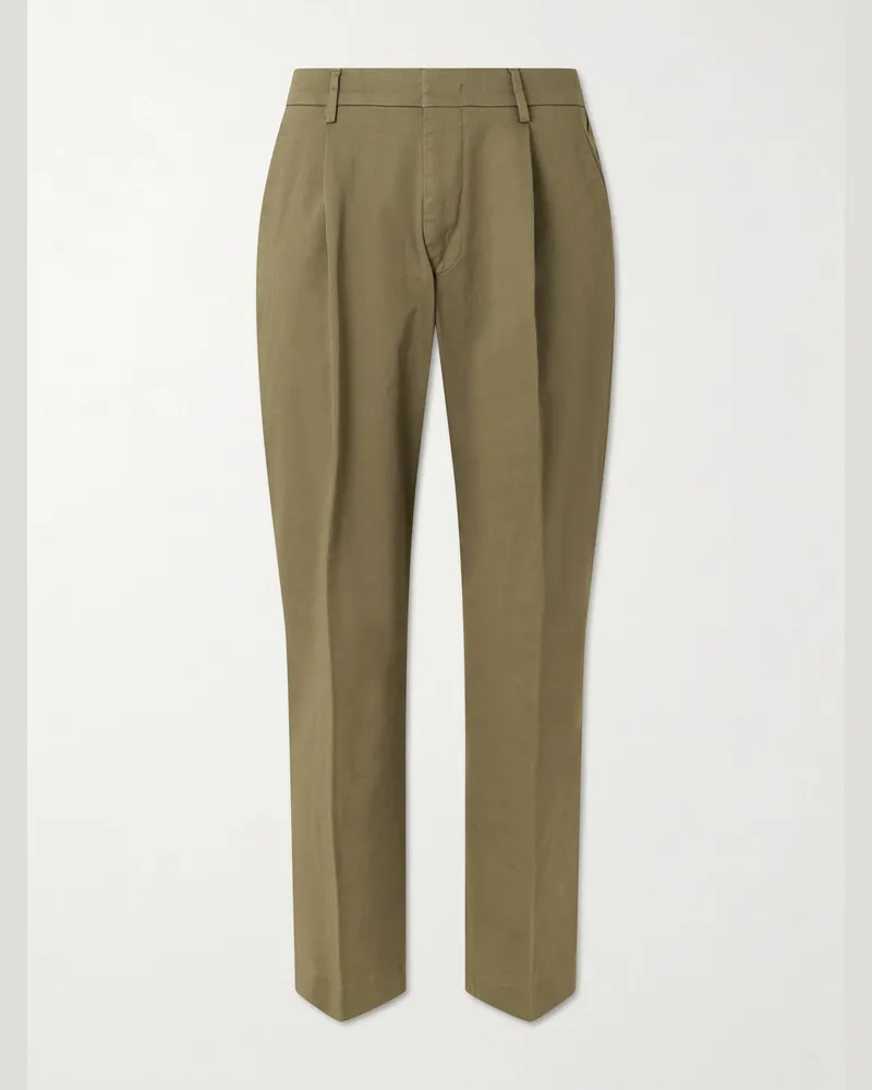 NN 07 Kay 1420 Wide-Leg Pleated Organic Cotton-Blend Twill Trousers Green