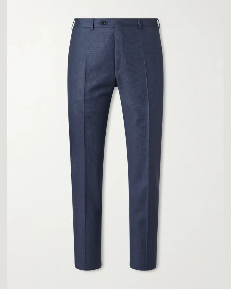 Canali Slim-Fit Tapered Puppytooth Wool Suit Trousers Blue