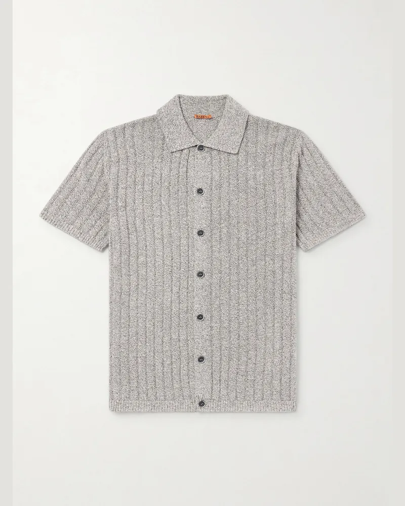 BARENA Ribbed Linen and Cotton-Blend Polo Shirt Gray