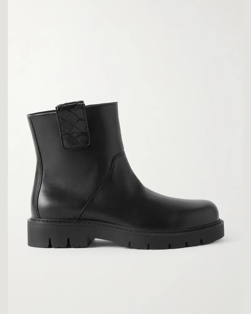 Bottega Veneta Haddock Stiefel aus Leder mit Intrecciato-Besatz Schwarz