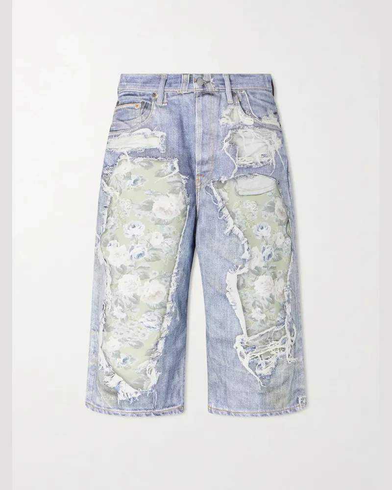 Acne Studios Judda Rose Printed Cotton Shorts Blue