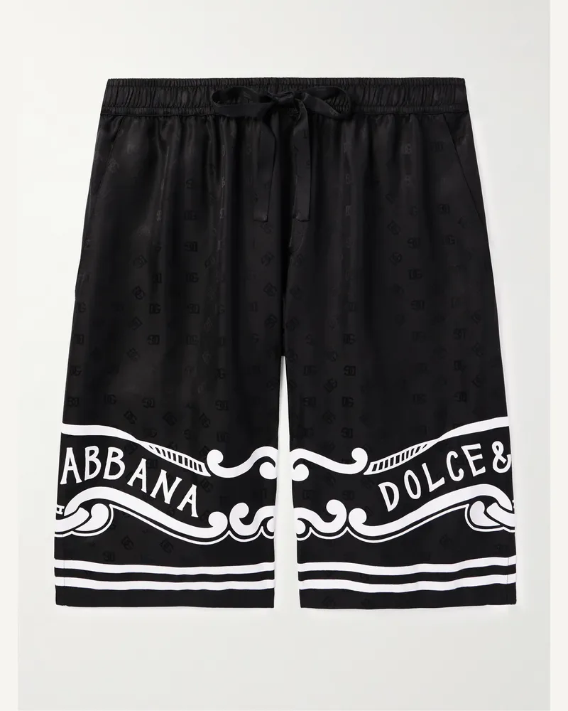 Dolce & Gabbana Bermudashorts aus Seiden-Twill mit Logoprint, Jacquard-Muster und Kordelzug Schwarz
