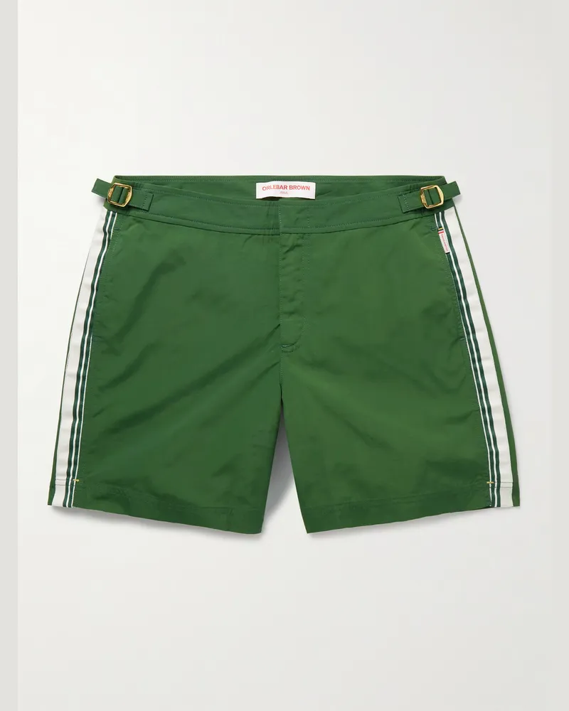 Orlebar Brown Bulldog gerade geschnittene mittellange Badeshorts aus recyceltem Shell mit Streifen Grün