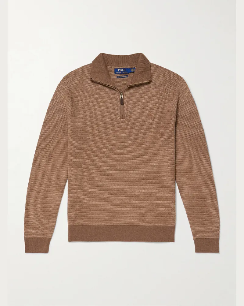 Ralph Lauren Pullover aus Merinowolle mit kurzem Reißverschluss und Logostickerei Neutral