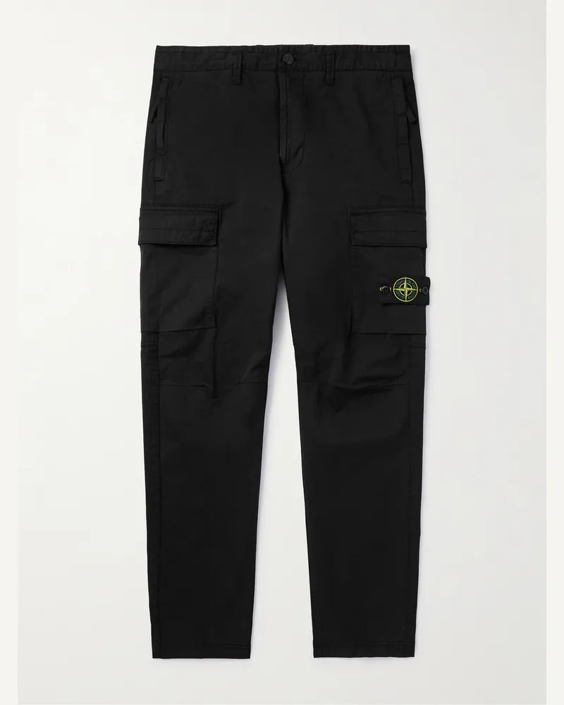 Stone Island Gerade geschnittene Cargohose aus Twill aus einer Supima®-Baumwollmischung mit Logodetail Schwarz