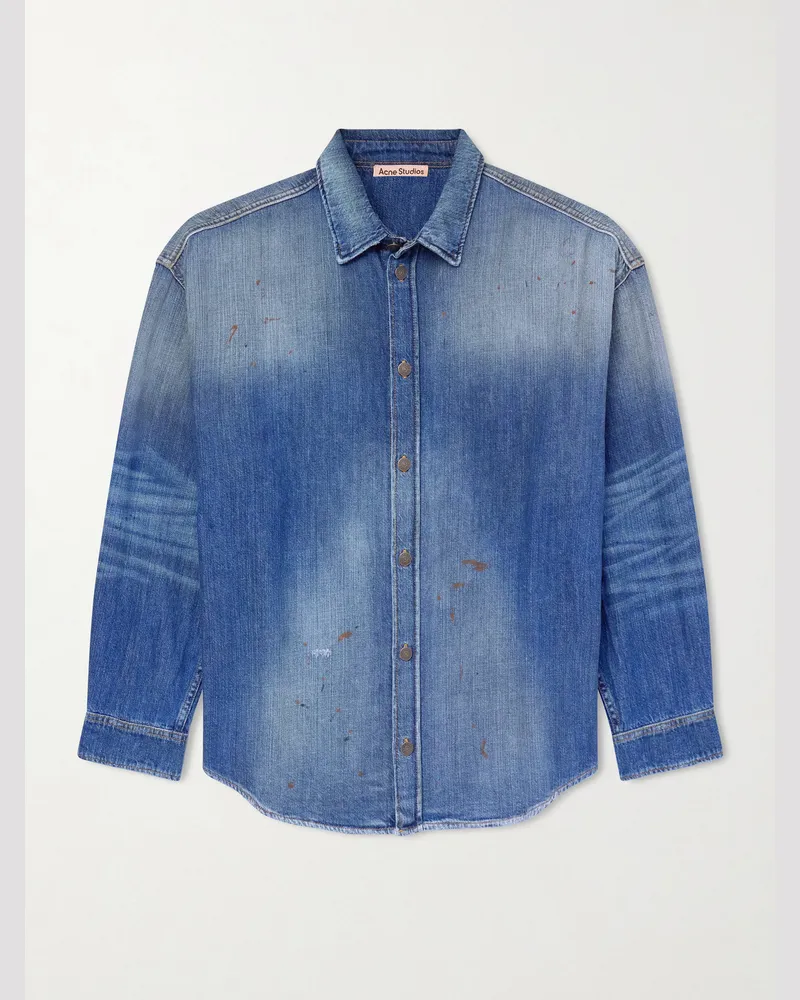 Acne Studios Setar Oversized-Jeanshemd mit Farbspritzern Blau