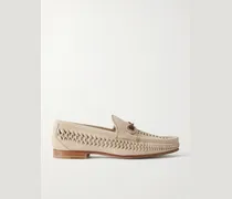 Horsebit-Embellished Woven Suede Loafers