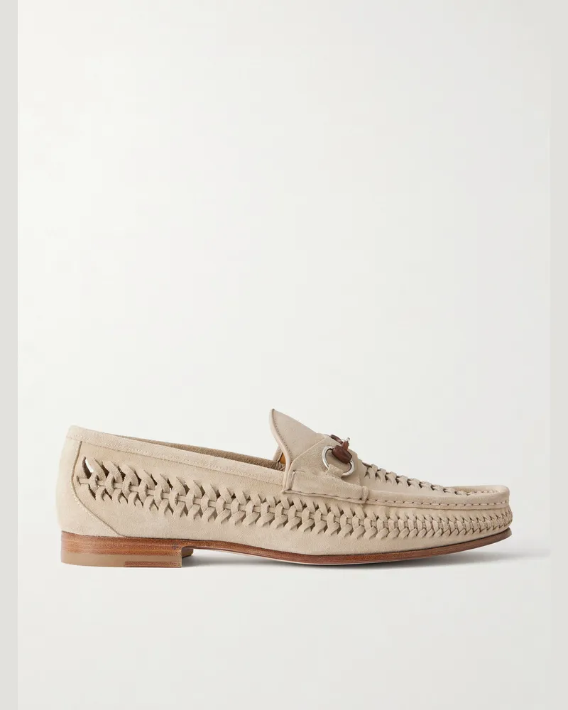 Gucci Horsebit-Embellished Woven Suede Loafers Neutrals