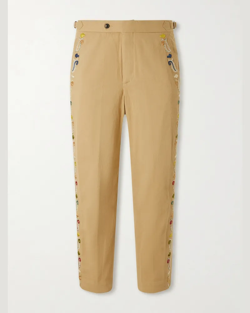 BODE Straight-Leg Cotton Feather Runner Trousers Neutrals