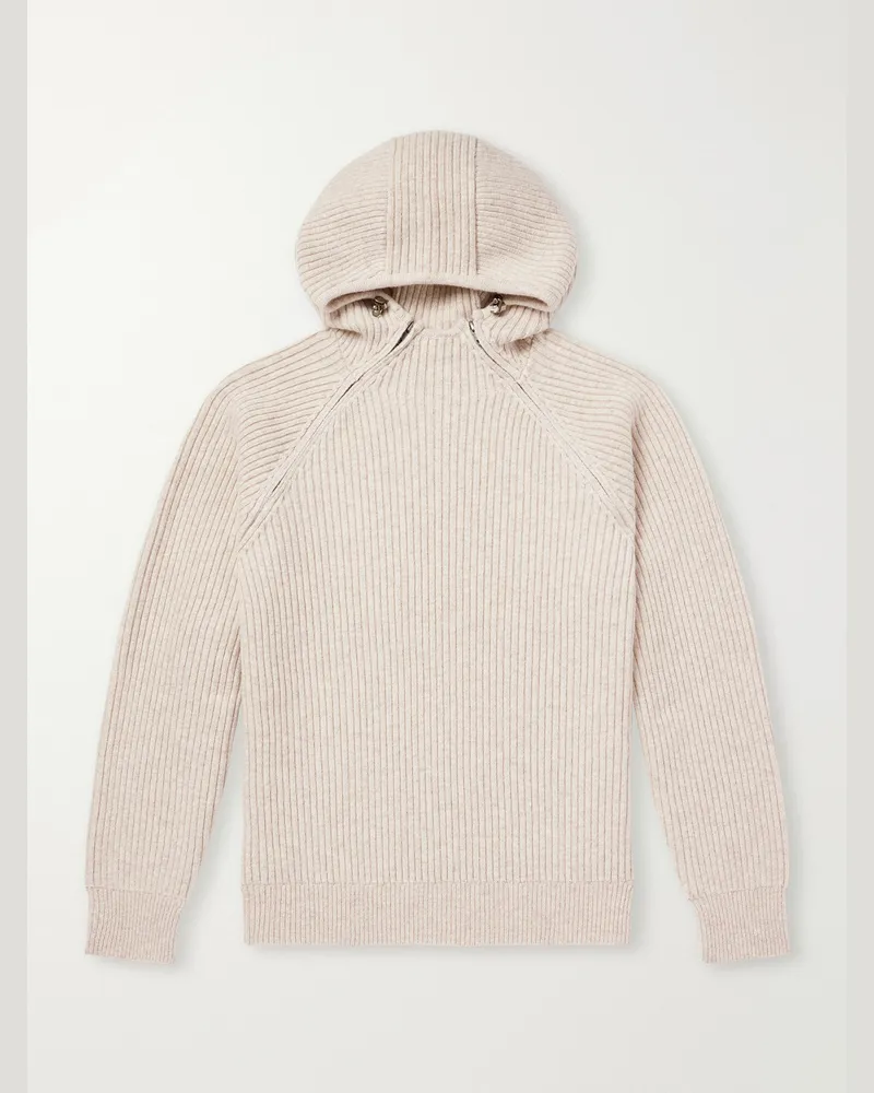 Aimé Leon Dore Ribbed-Knit Wool-Blend Hoodie Neutrals
