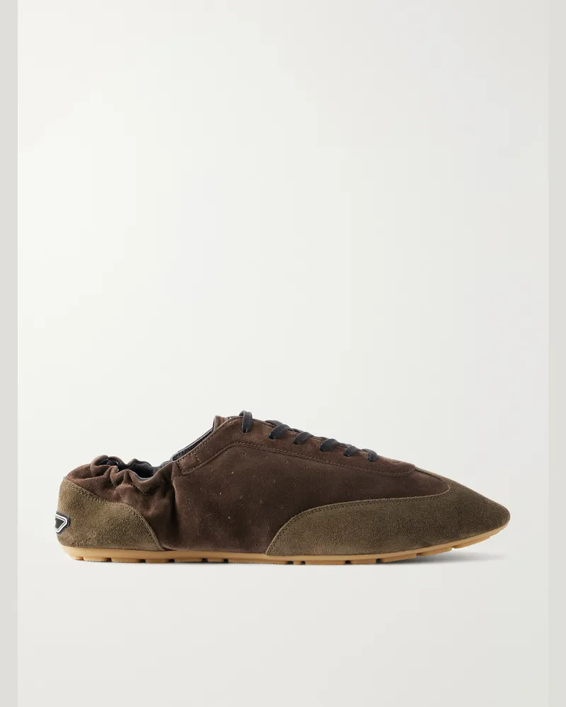 Saint Laurent Lewis 05 Logo-Embossed Suede and Velvet Sneakers Brown
