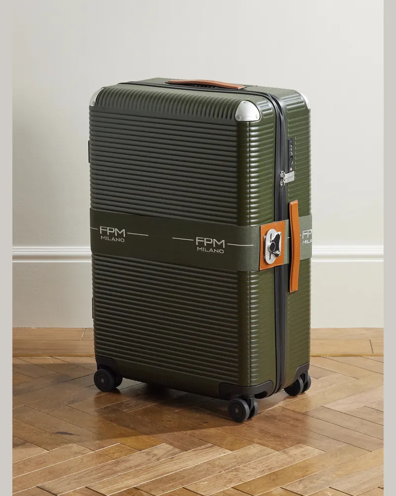 FPM Bank Zip Deluxe Koffer aus Polycarbonat mit Rollen und Lederbesatz, 76 cm Grün