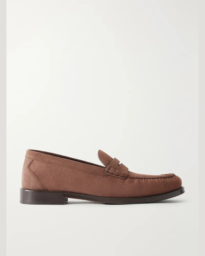 Brunello Cucinelli Suede Penny Loafers Brown