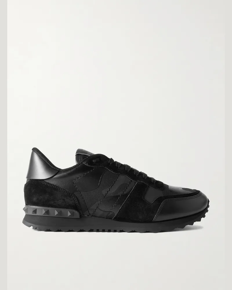 Valentino Garavani Rockrunner Sneakers aus Leder, Veloursleder und Canvas mit Nieten Schwarz