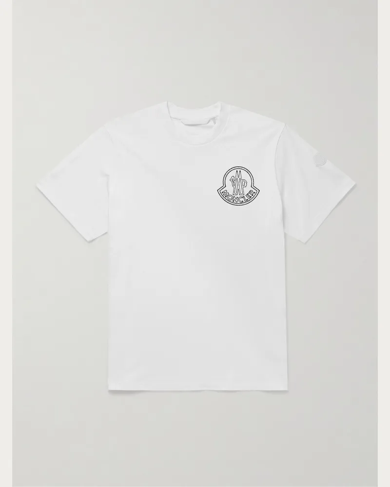 Moncler T-Shirt aus Baumwoll-Jersey mit Logoprint und -applikation Weiß