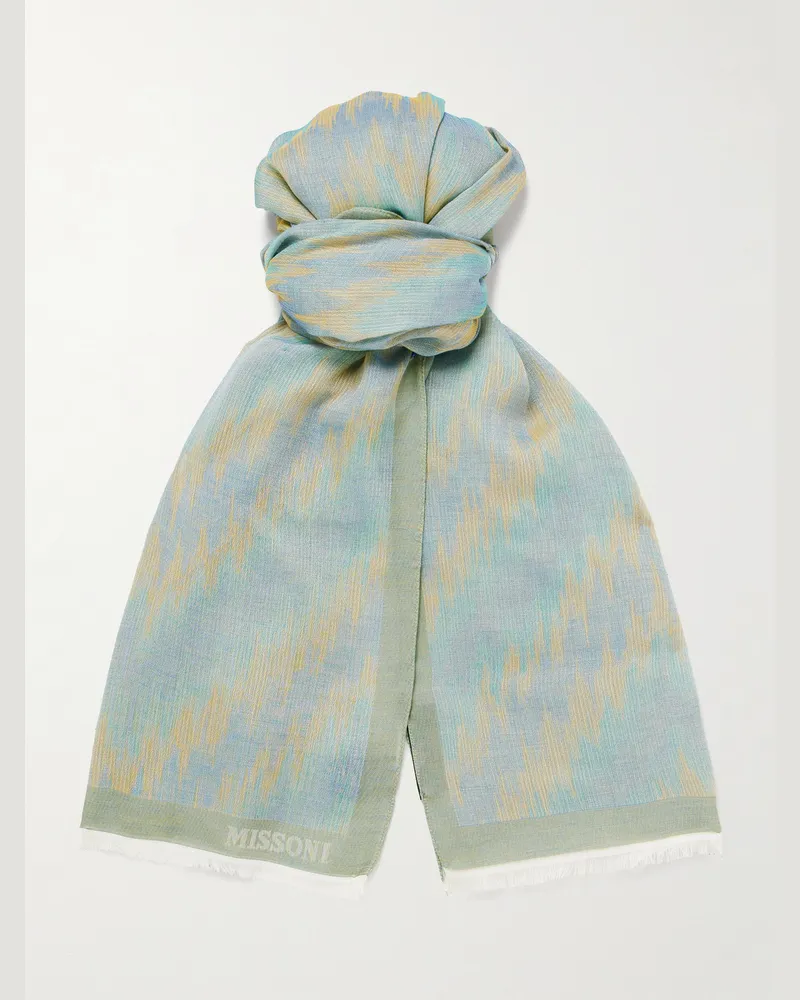 Missoni Schal aus Baumwoll-Jacquard mit Fransen Blau