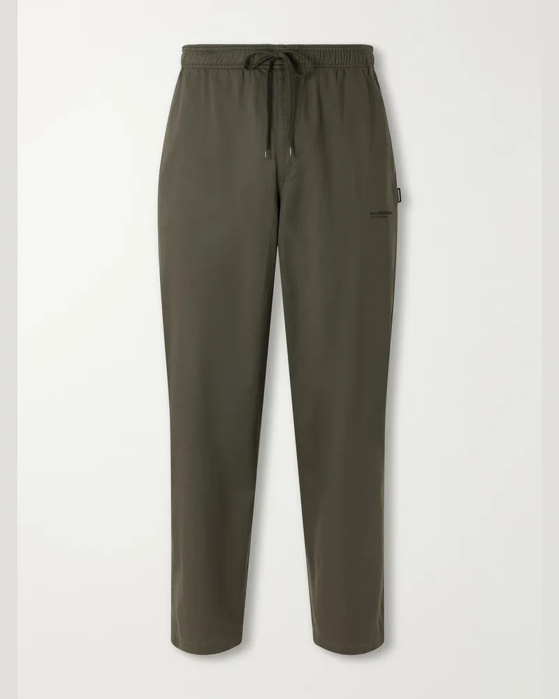 Neighborhood Straight-Leg Logo-Detailed Cotton-Twill Drawstring Sweatpants Green