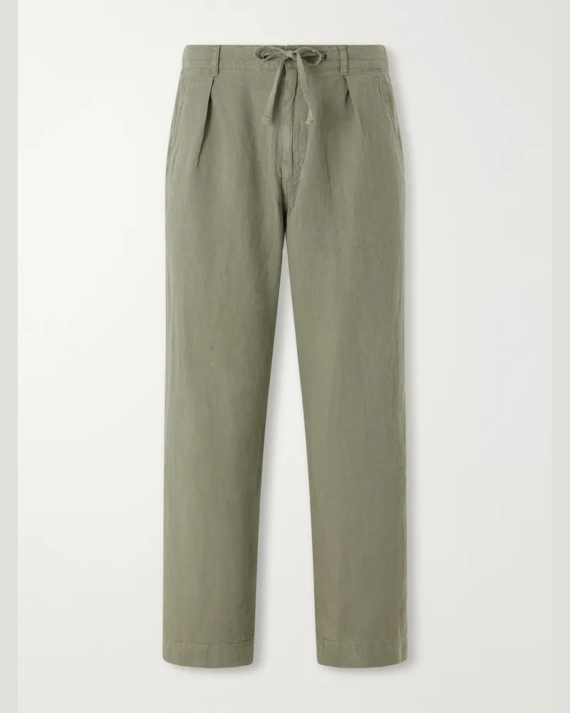 Ralph Lauren The Lateef Straight-Leg Pleated Linen Drawstring Trousers Green