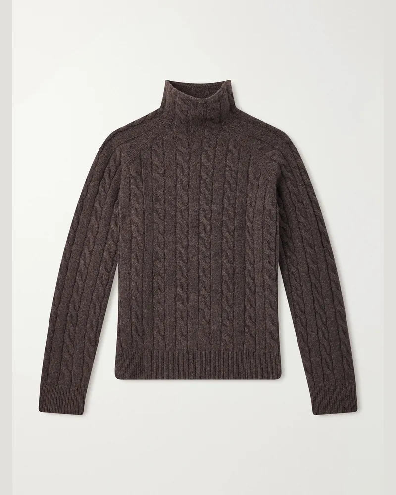 Totême Cable-Knit Wool Rollneck Sweater Brown
