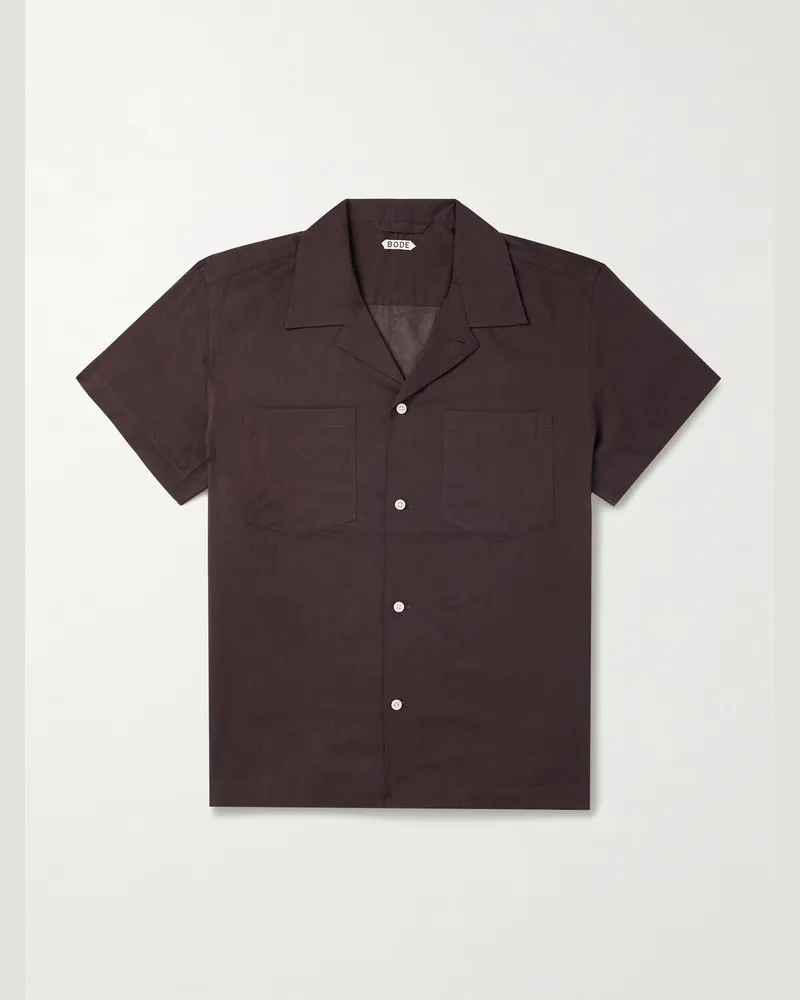 BODE Camp-Collar Cotton-Voile Shirt Brown