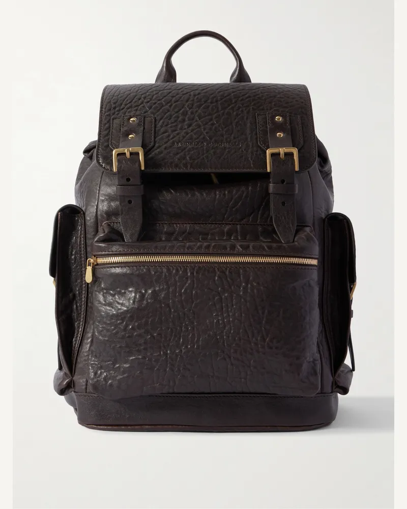 Brunello Cucinelli Rucksack aus vollnarbigem Leder Braun