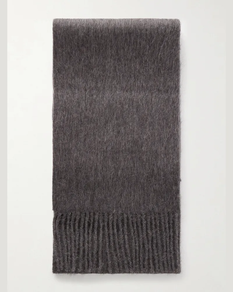 Acne Studios Vinnie Schal aus einer Alpakawoll-Wollmischung mit Logostickerei und Fransen Grau