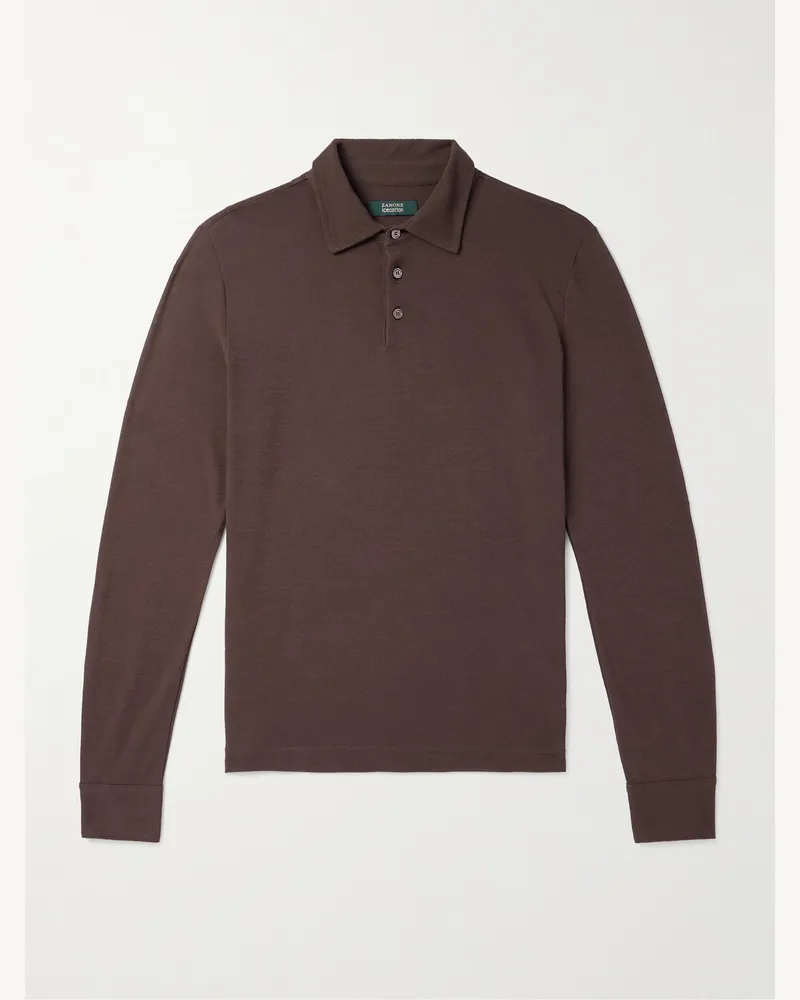 Incotex Zanone Oberteil aus Baumwoll-Piqué mit Polokragen Braun