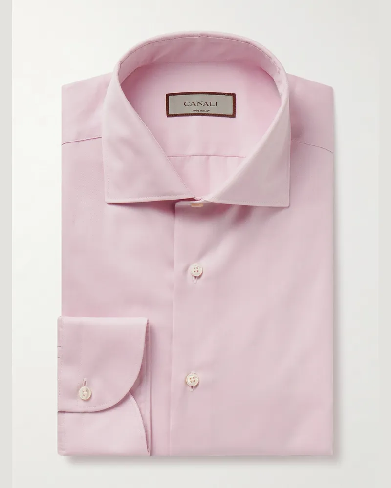 Canali Schmal geschnittenes Hemd aus Baumwoll-Twill mit Cutaway-Kragen Pink