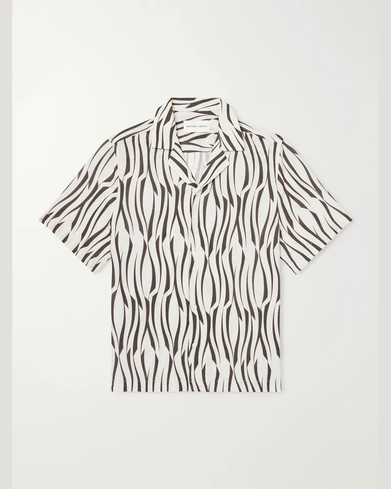 Frescobol Carioca Roberto Camp-Collar Printed Lyocell and Linen-Blend Shirt Neutrals