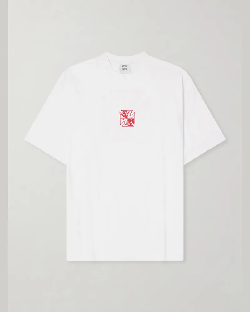 VETEMENTS Biker Cross T-Shirt aus Baumwoll-Jersey mit Logoprint Weiß